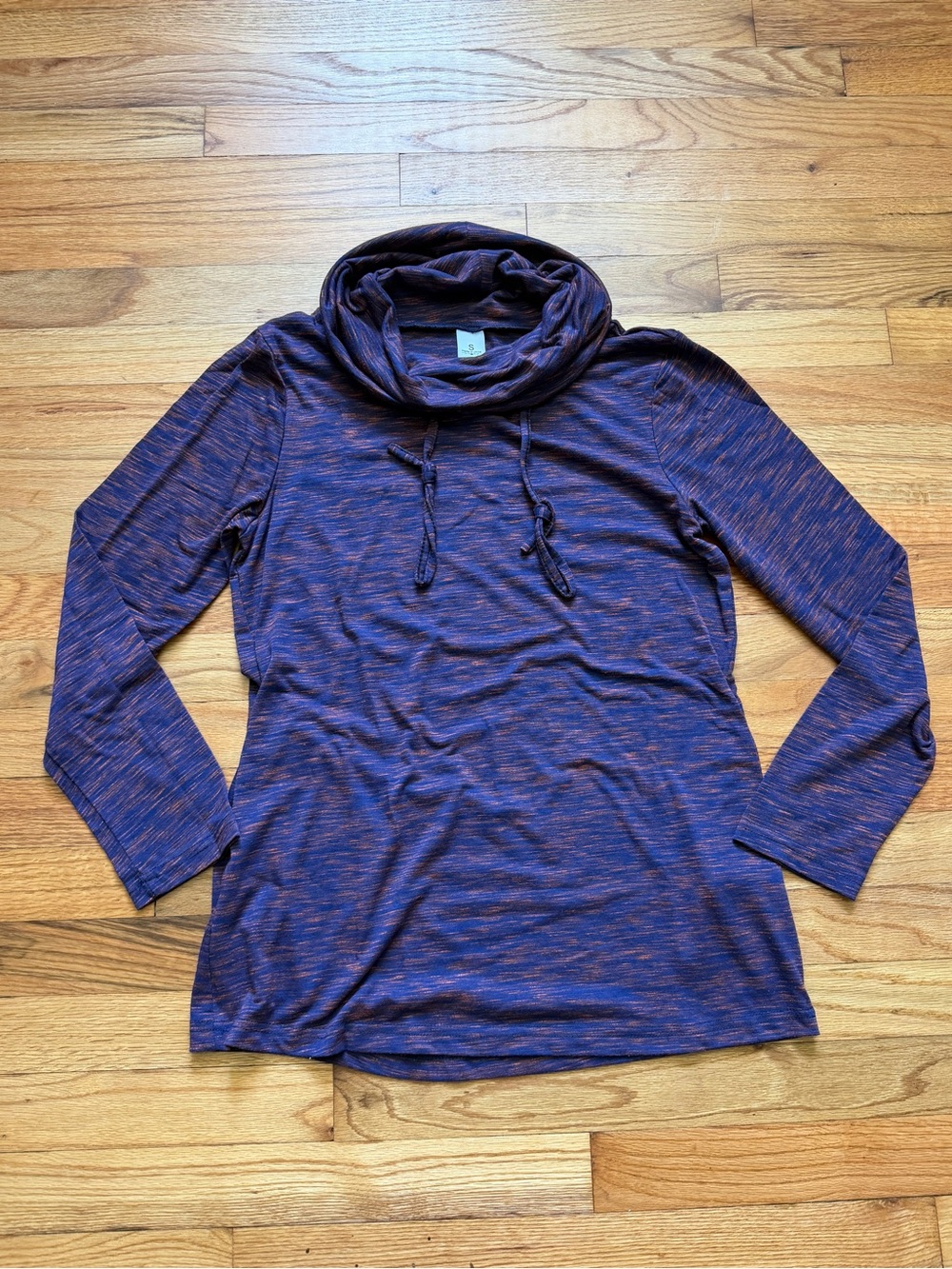 Women’s Cowl Neck Long Sleeve Top in Heathered Navy and Orange